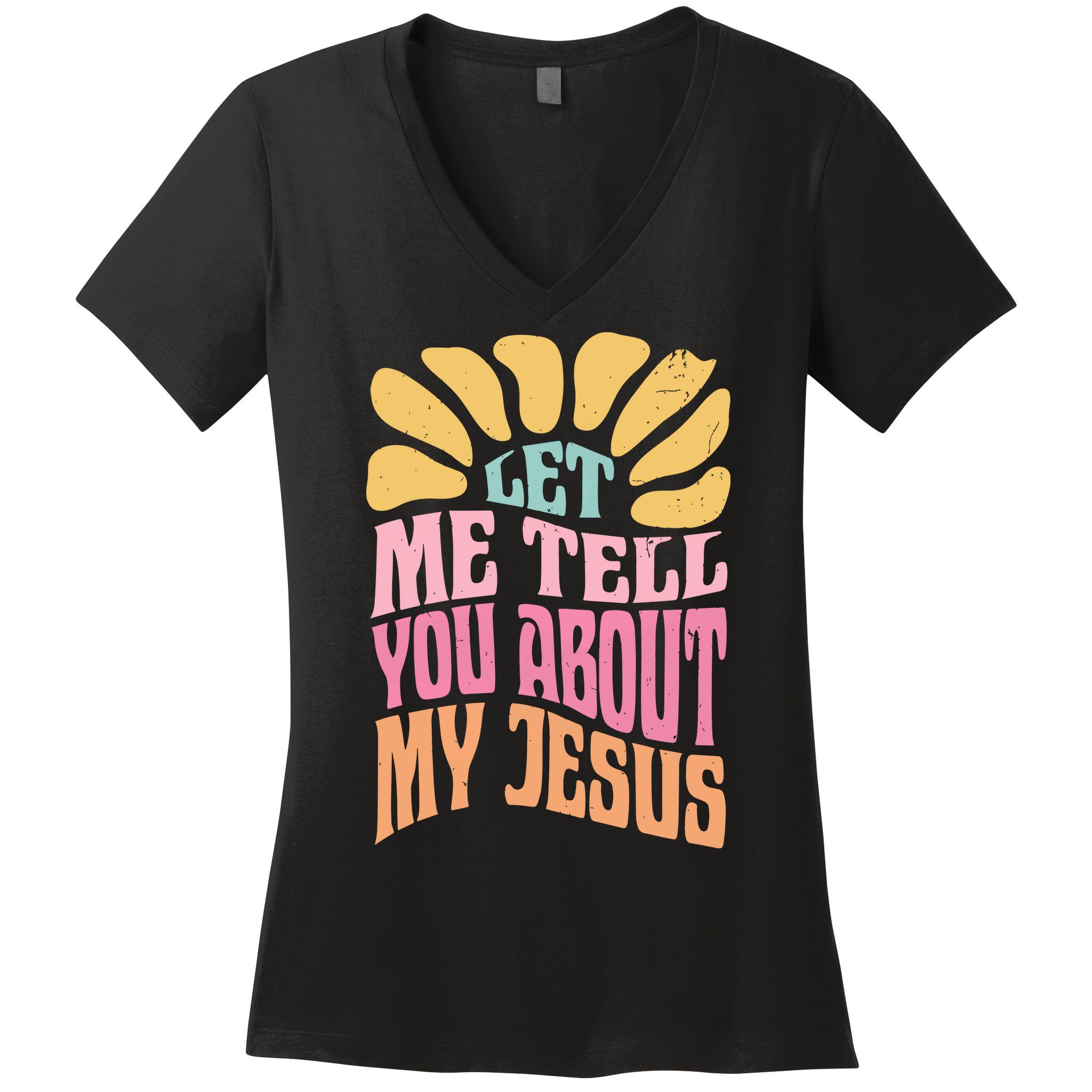 Retro Let Me Tell You About My Jesus Women's V-Neck T-Shirt