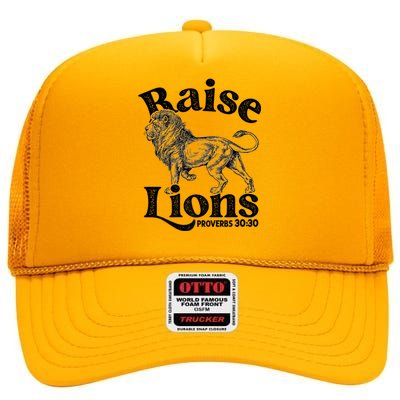 Raise Lions Mom Conservative Christian Mothers Day For Mom High Crown Mesh Back Trucker Hat