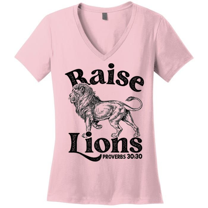 Raise Lions Mom Conservative Christian Mothers Day For Mom Women's V-Neck T-Shirt