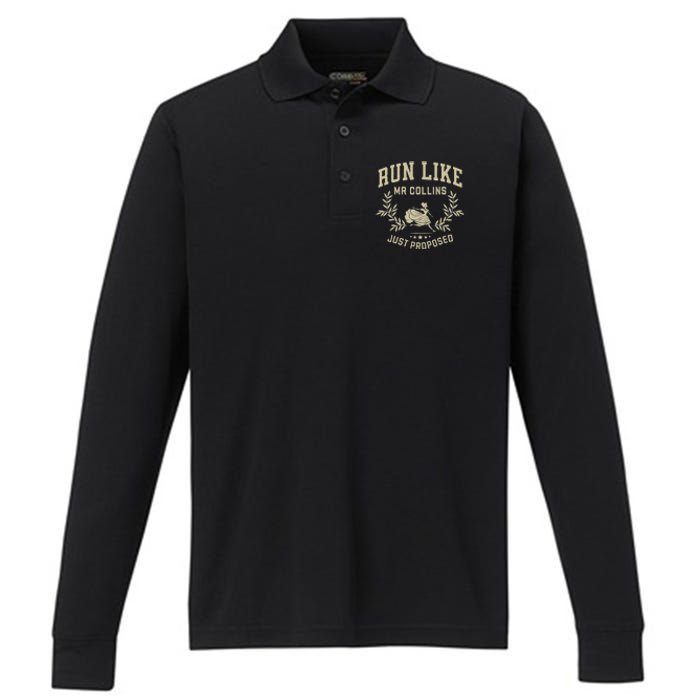 Run Like Mr Collins Just Proposed Performance Long Sleeve Polo