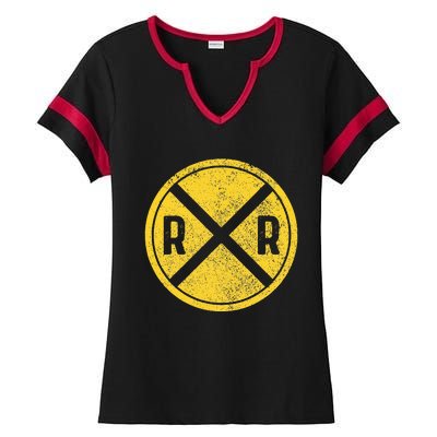 Railroad Locomotive Model Train Lover Ladies Halftime Notch Neck Tee