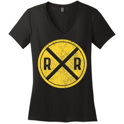 Railroad Locomotive Model Train Lover Women's V-Neck T-Shirt