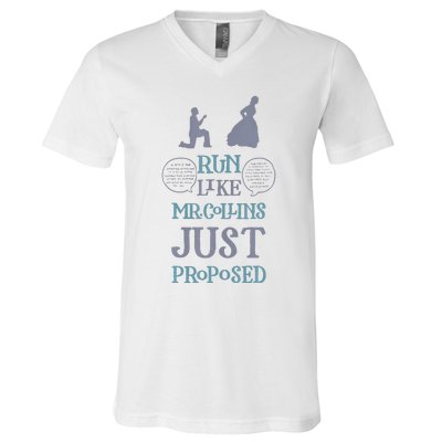 Run Like Mr Collins Just Proposed Funny Books And Running V-Neck T-Shirt