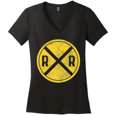 Railroad Locomotive Model Train Lover Women's V-Neck T-Shirt