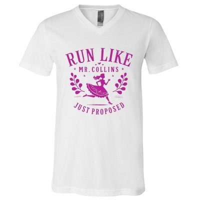 Run Like Mr Collins Just Proposed Vintage Design V-Neck T-Shirt