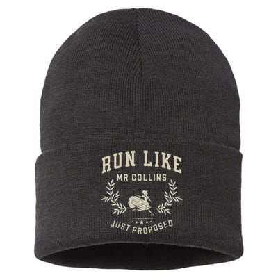 Run Like Mr Collins Just Proposed Funny Books And Running Gift Sustainable Knit Beanie