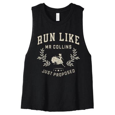 Run Like Mr Collins Just Proposed Funny Books And Running Gift Women's Racerback Cropped Tank