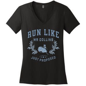 Run Like Mr Collins Just Proposed Funny Books And Running Women's V-Neck T-Shirt