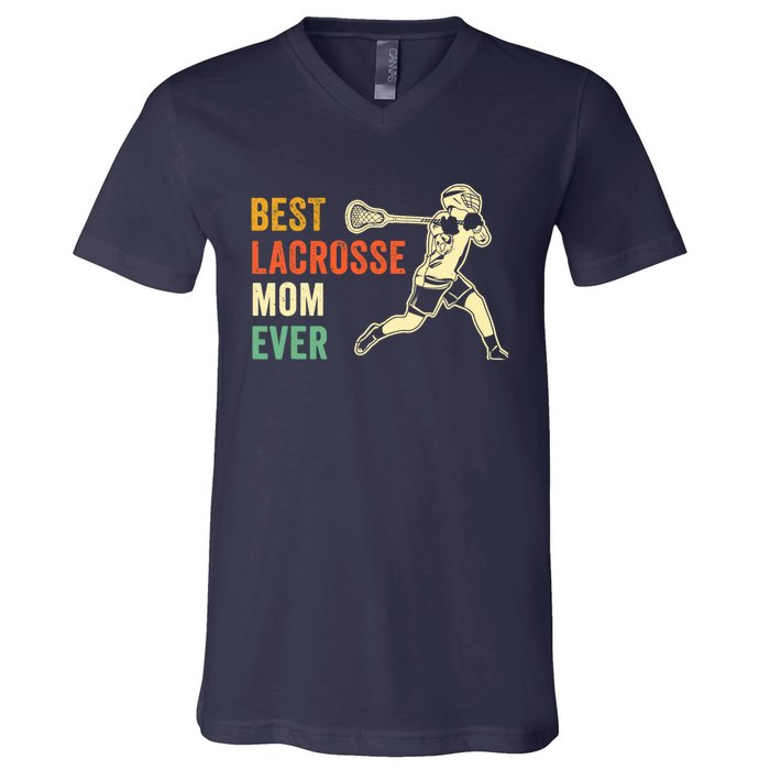 Retro Lacrosse Mom LAX Mom LAX Player Team Sports Lover Cute V-Neck T-Shirt