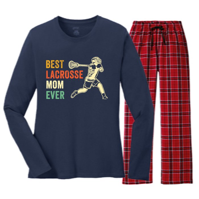 Retro Lacrosse Mom LAX Mom LAX Player Team Sports Lover Cute Women's Long Sleeve Flannel Pajama Set 