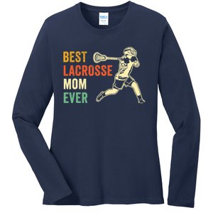 Retro Lacrosse Mom LAX Mom LAX Player Team Sports Lover Cute Ladies Long Sleeve Shirt