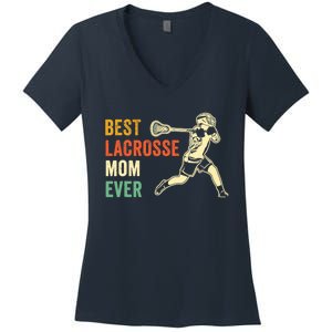 Retro Lacrosse Mom LAX Mom LAX Player Team Sports Lover Cute Women's V-Neck T-Shirt