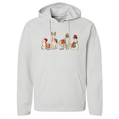 Retro Lama Merry Christmas Sweatshirt Llama Xmas Light Funny Alpaca Performance Fleece Hoodie