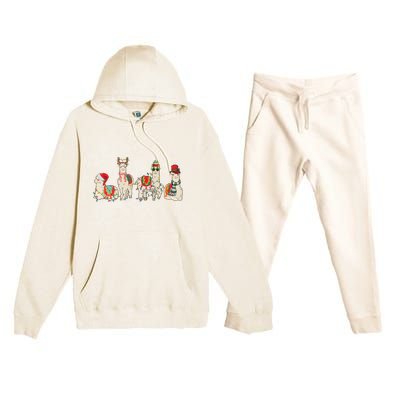 Retro Lama Merry Christmas Sweatshirt Llama Xmas Light Funny Alpaca Premium Hooded Sweatsuit Set