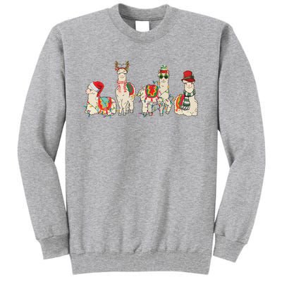 Retro Lama Merry Christmas Sweatshirt Llama Xmas Light Funny Alpaca Tall Sweatshirt