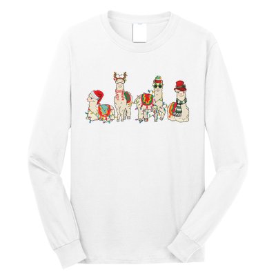 Retro Lama Merry Christmas Sweatshirt Llama Xmas Light Funny Alpaca Long Sleeve Shirt