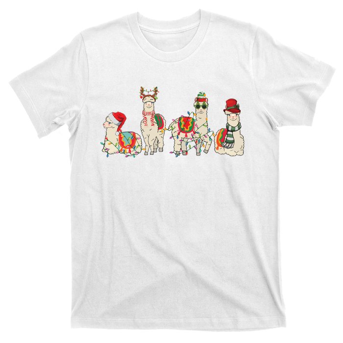 Retro Lama Merry Christmas Sweatshirt Llama Xmas Light Funny Alpaca T-Shirt