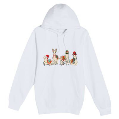 Retro Lama Merry Christmas Sweatshirt Llama Xmas Light Funny Alpaca Premium Pullover Hoodie