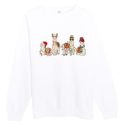 Retro Lama Merry Christmas Sweatshirt Llama Xmas Light Funny Alpaca Premium Crewneck Sweatshirt