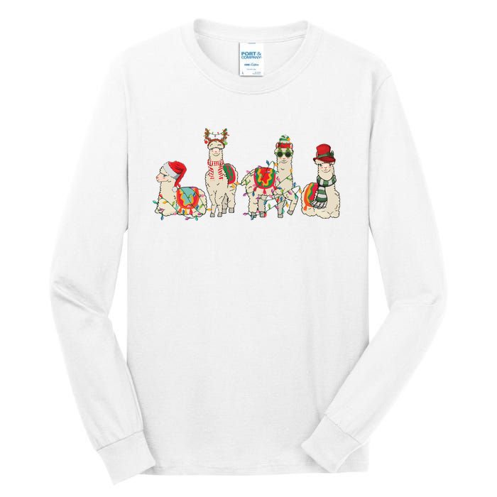 Retro Lama Merry Christmas Sweatshirt Llama Xmas Light Funny Alpaca Tall Long Sleeve T-Shirt