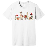 Retro Lama Merry Christmas Sweatshirt Llama Xmas Light Funny Alpaca Premium T-Shirt