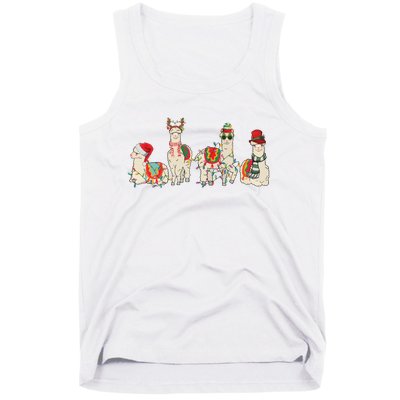 Retro Lama Merry Christmas Sweatshirt Llama Xmas Light Funny Alpaca Tank Top