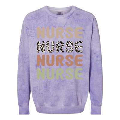 Retro Leopard Nurse Life For National Nurse Day Gift Colorblast Crewneck Sweatshirt