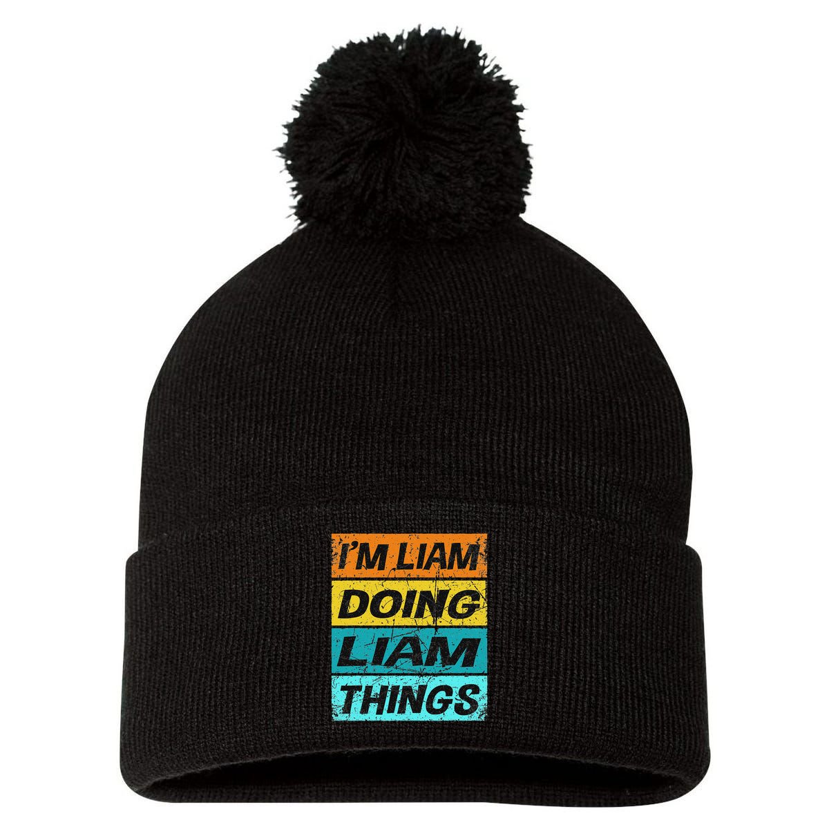 Retro Liam Name Personalized Liam Name Men Kids Pom Pom 12in Knit Beanie