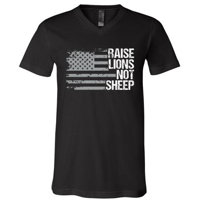 raise lions not sheep american patriotic lion V-Neck T-Shirt