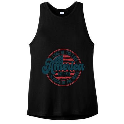 Retro Land Of The Free Because Of The Brave Ladies PosiCharge Tri-Blend Wicking Tank