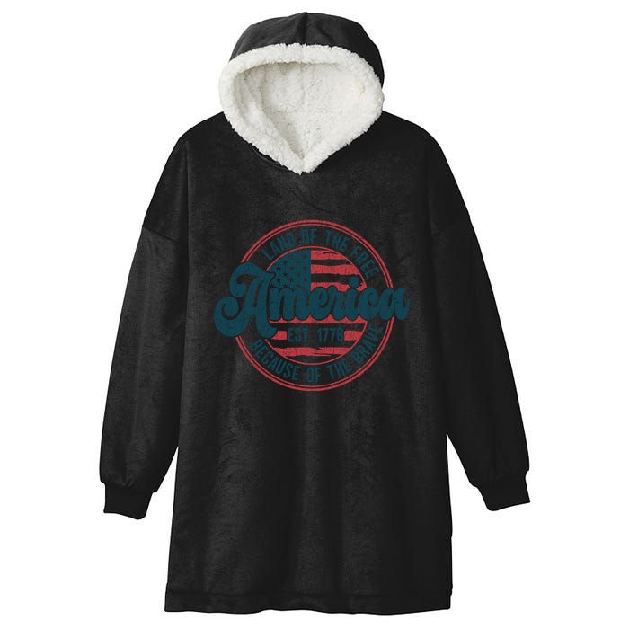Retro Land Of The Free Because Of The Brave Hooded Wearable Blanket