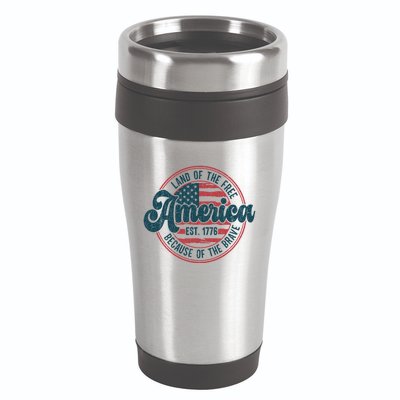 Retro Land Of The Free Because Of The Brave 16oz Travel Tumbler
