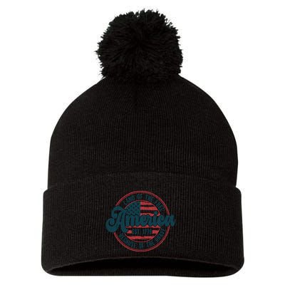 Retro Land Of The Free Because Of The Brave Pom Pom 12in Knit Beanie