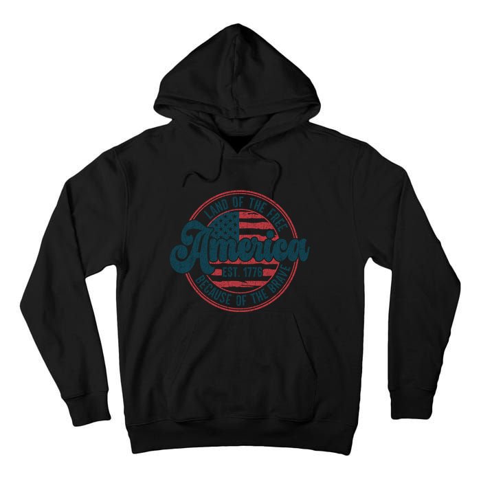 Retro Land Of The Free Because Of The Brave Tall Hoodie