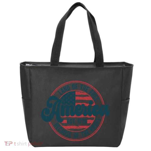 Retro Land Of The Free Because Of The Brave Zip Tote Bag