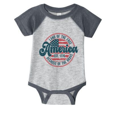 Retro Land Of The Free Because Of The Brave Infant Baby Jersey Bodysuit