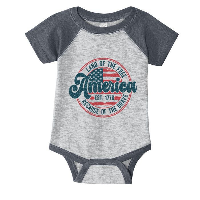 Retro Land Of The Free Because Of The Brave Infant Baby Jersey Bodysuit