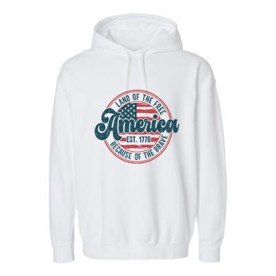 Retro Land Of The Free Because Of The Brave Garment-Dyed Fleece Hoodie