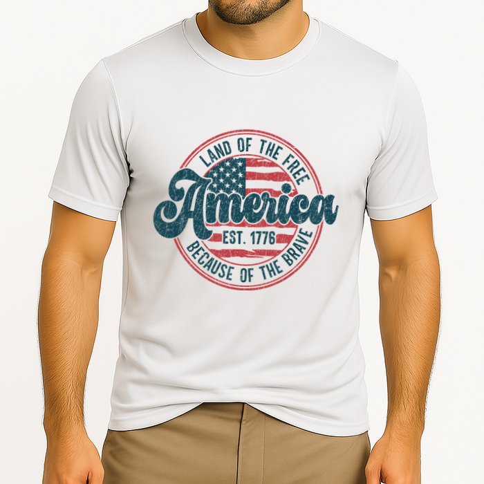 Retro Land Of The Free Because Of The Brave Performance Shirt