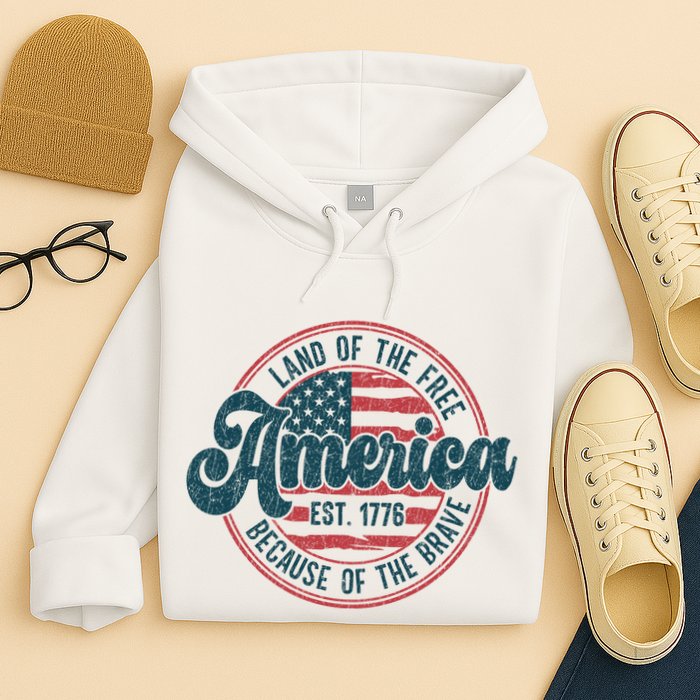 Retro Land Of The Free Because Of The Brave Hoodie