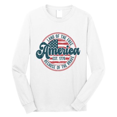 Retro Land Of The Free Because Of The Brave Long Sleeve Shirt