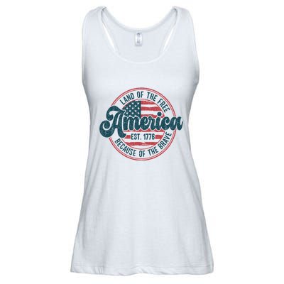 Retro Land Of The Free Because Of The Brave Ladies Essential Flowy Tank