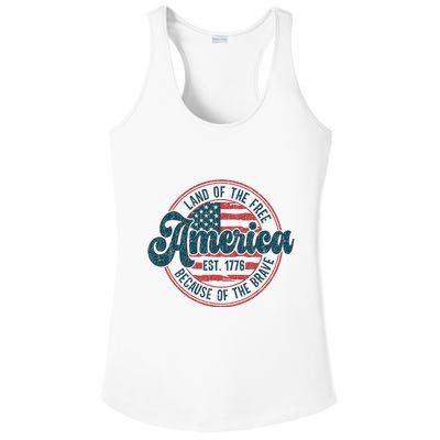 Retro Land Of The Free Because Of The Brave Ladies PosiCharge Competitor Racerback Tank