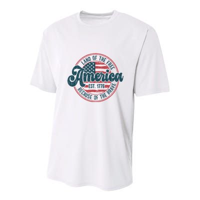Retro Land Of The Free Because Of The Brave Youth Performance Sprint T-Shirt