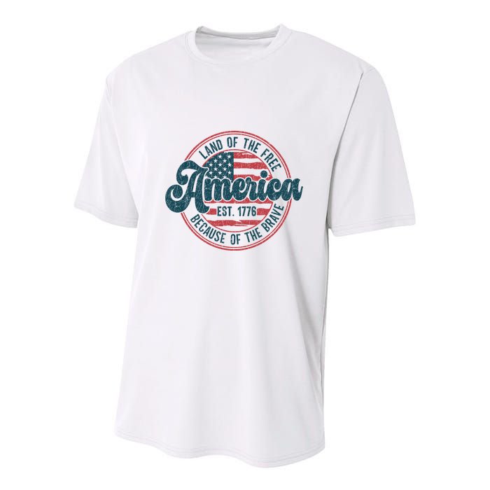 Retro Land Of The Free Because Of The Brave Youth Performance Sprint T-Shirt