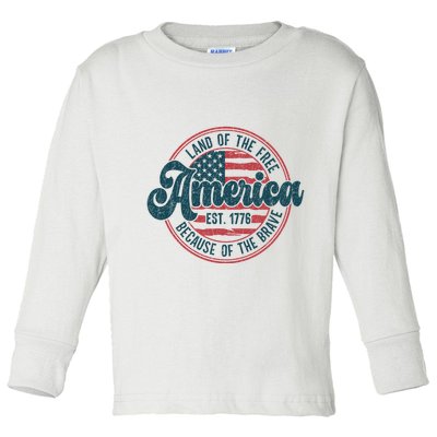 Retro Land Of The Free Because Of The Brave Toddler Long Sleeve Shirt
