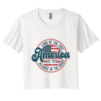 Retro Land Of The Free Because Of The Brave Crop Top