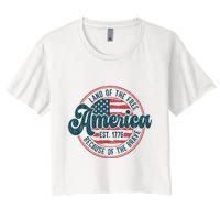 Retro Land Of The Free Because Of The Brave Crop Top