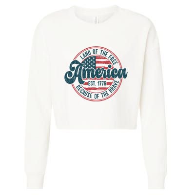 Retro Land Of The Free Because Of The Brave Cropped Pullover Crew