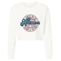 Retro Land Of The Free Because Of The Brave Cropped Pullover Crew